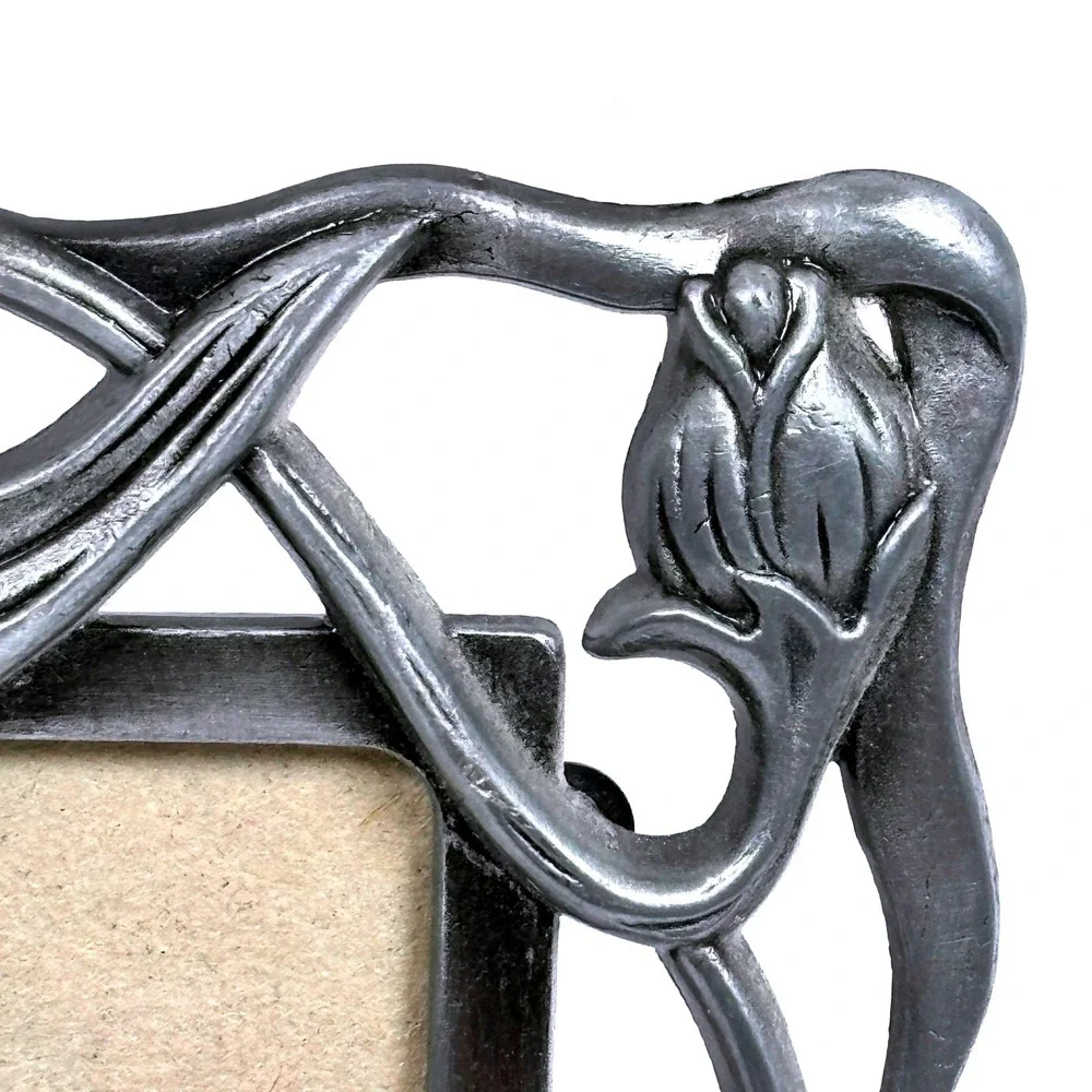 Vtg Art Nouveau Revival Floral Photo Frame Pewter Fairy Gothic Iris Floral Vine